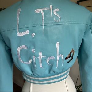 Daisy Varsity Jacket Custom Embroidered Red Heel BlueTurquoise Citch Small AS IS